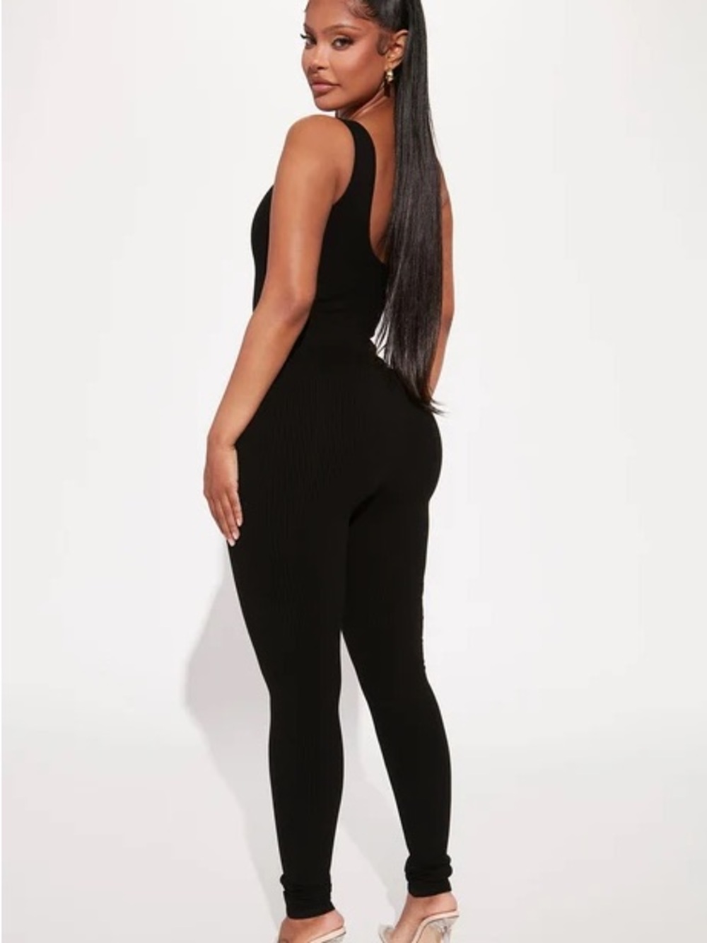 Snatched Sleek Black Ribbed Tank Jumpsuit - Picture 3 of 3